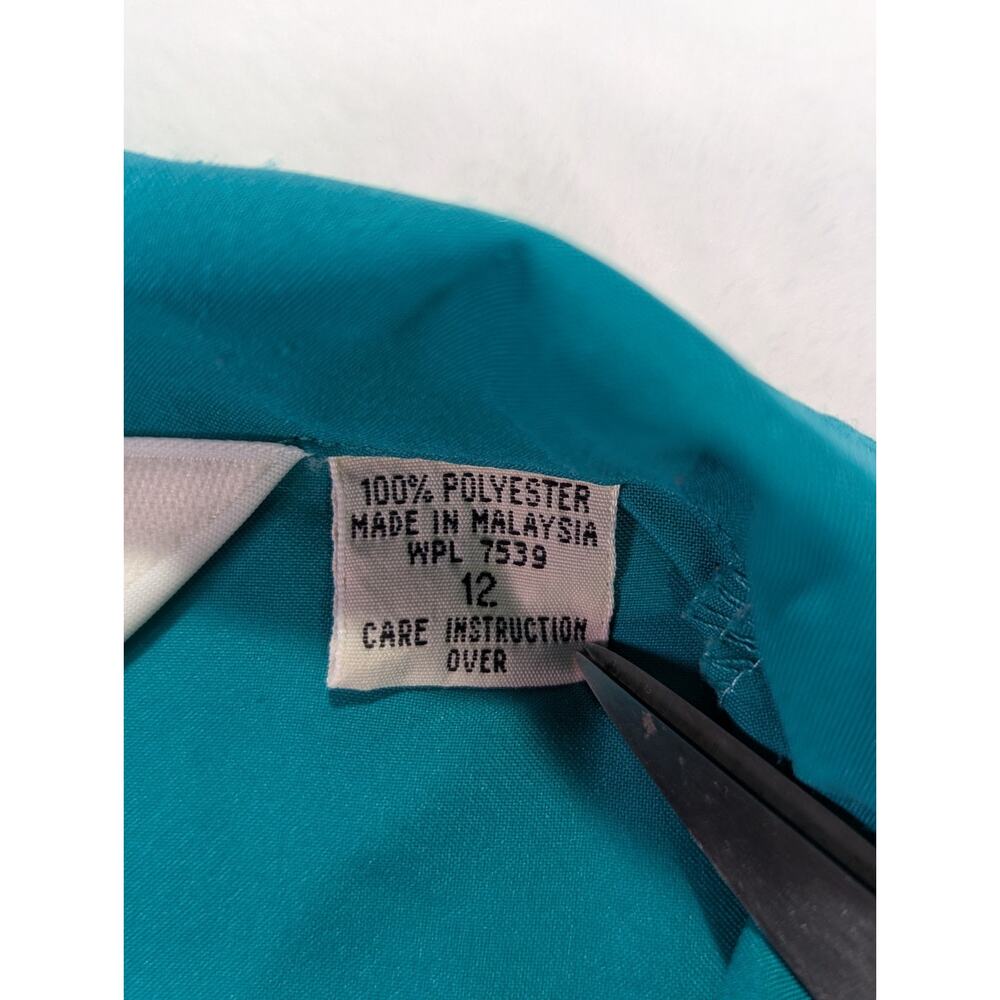 Dianne Von Furstenberg Size 12 Teal Green Safari Style Button Up Blouse VTG 80's - Picture 3 of 16